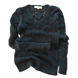 Ann Taylor LOFT Open Knit Crochet Sweater Size XS Womens Semi sheer scalloped V